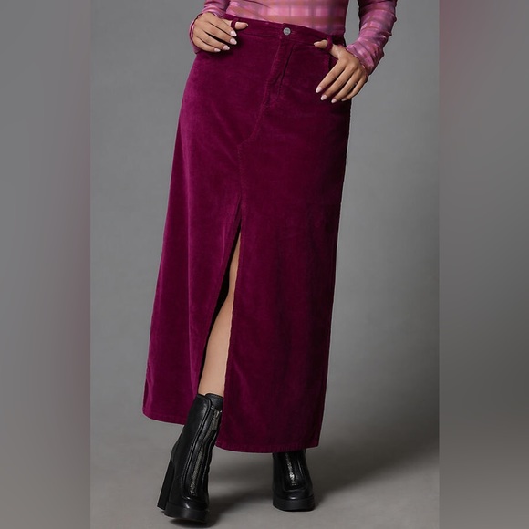 Anthropologie Pilcro The Madi Front-Slit Violet Corduroy Skirt - Picture 3 of 7